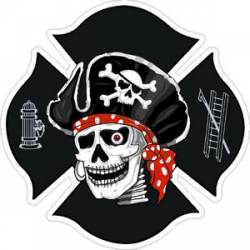 Pirate Firefighter Maltese Cross - Sticker