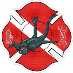Scuba Diver Firefighter Maltese Cross - Sticker