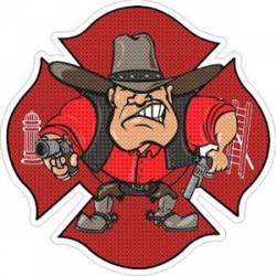 Cowboy Firefighter Maltese Cross - Sticker