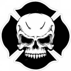 White Skull Firefighter Maltese Cross - Sticker
