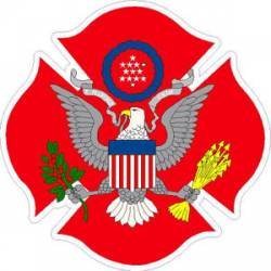 United States Seal Red Firefighter Maltese Cross - Sticker
