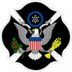 United States Seal Black Firefighter Maltese Cross - Sticker