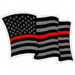 Thin Red Line US Flag Waving Subdued - Sticker