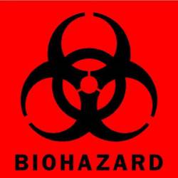 Biohazard Black On Red Square Symbol - Sticker