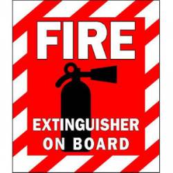 Fire Extinguisher On Board Sign Red & White - Sticker