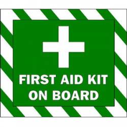 Fire Aid Kit On Board Sign Green & White - Sticker