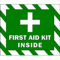 First Aid Kid Inside Sign Green & White - Sticker