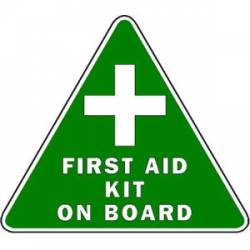Fire Aid Kit On Board Sign Triangle Green & White - Sticker
