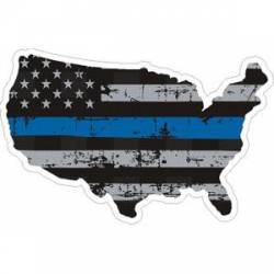 Thin Blue Line United States Outline Distressed Flag - Sticker