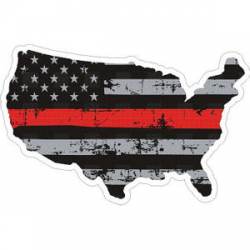 Thin Red Line United States Outline Distressed Flag - Sticker