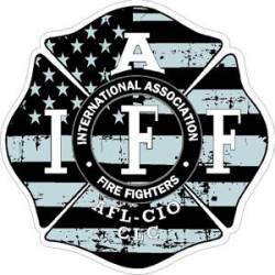 Distressed Flag White IAFF International Association Firefighters - Sticker