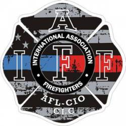 Thin Blue Red Line White Outline IAFF International Association Firefighters - Sticker