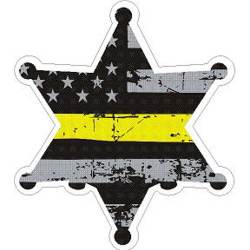 Thin Yellow Line 6 Point Dispatcher Badge - Vinyl Sticker