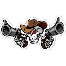 Skull In Cowboy Hat With Dueling Pistols - Vinyl Sticker