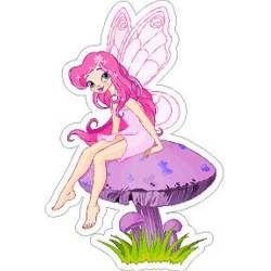 Pink Fairy On Mushroom - Vinyl Sticker