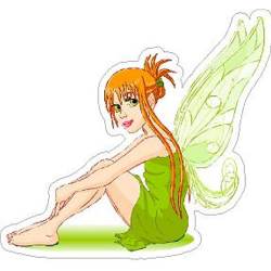 Green Fairy Sitting - Vinyl Sticker