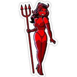 Red Lady Devil Fork Standing - Vinyl Sticker
