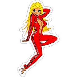 Red Jumpsuit Pin Up Girl - Vinyl Sticker