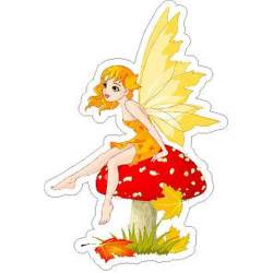 Yellow Fairy On Mushroom - Vinyl Sticker