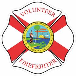 Volunteer Firefighter Florida State Flag Maltese Cross - Vinyl Sticker
