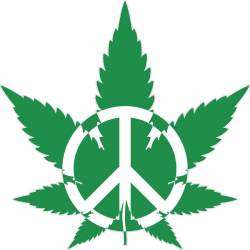 Green Pot Leaf With Peace Sign - Vinyl Sticker
