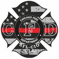Thin Red Line Maltese Cross Chicago Fire Department IAFF - Vinyl Sticker
