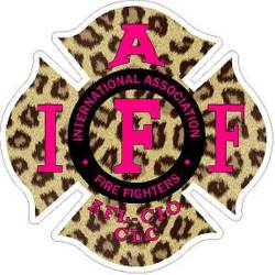 Cheetah Pink Text IAFF Maltese Cross - Vinyl Sticker