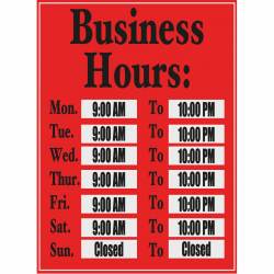 Custom Red Store Business Hours - Vinyl Sticker