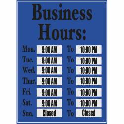 Custom Blue Store Business Hours - Vinyl Sticker