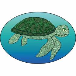 Glitter Sea Turtle Blue Background Oval - Vinyl Sticker