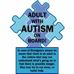 Adult With Autism On Board - Vinyl Sticker