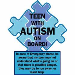 Teen With Autism On Board - Vinyl Sticker