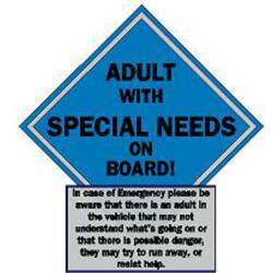 Adult With Special Needs On Board Blue - Vinyl Sticker