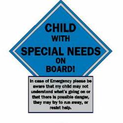 Child With Special Needs On Board Blue - Vinyl Sticker