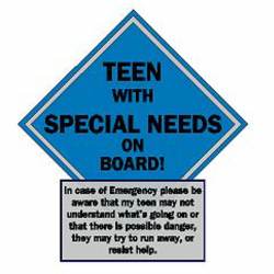 Teen With Special Needs On Board Blue - Vinyl Sticker