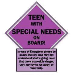 Teen With Special Needs On Board Purple - Vinyl Sticker
