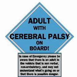 Adult With Cerebral Palsy On Board Blue - Vinyl Sticker