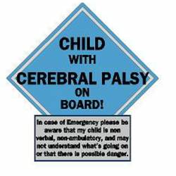 Child With Cerebral Palsy On Board Blue - Vinyl Sticker