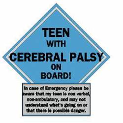Teen With Cerebral Palsy On Board Blue - Vinyl Sticker