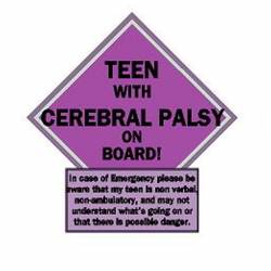 Teen With Cerebral Palsy On Board Purple - Vinyl Sticker