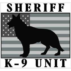 Sheriff K-9 Sheriff Unit American Flag Greyscale - Vinyl Sticker