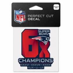 New England Patriots 6 Time Super Bowl Champions - 4x4 Die Cut Decal
