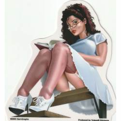 Upshot Pin Up Girl Book Reading Large - Vinyl Sticker