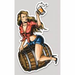 Flying Barrell Beer Girl Pin Up - Sticker