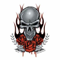 Skull Roses & Flames - Vinyl Sticker