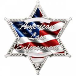 6 Point Sheriff Star American Law Enforcement With Wavy US Flag - Reflective Sticker