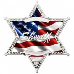 6 Point Sheriff Star With Wavy US Flag - Reflective Sticker