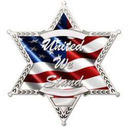6 Point Sheriff Star United We Stand With Wavy US Flag - Reflective Sticker