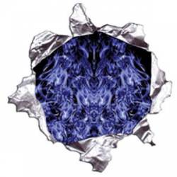 Blue Fire Metal Rip - Reflective Sticker