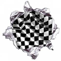 Checkered Flag Metal Rip - Reflective Sticker